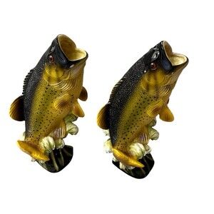 Life Symbols 2 VTG 2000 Bass Fish Trophy Casket Corner Wall Decoration